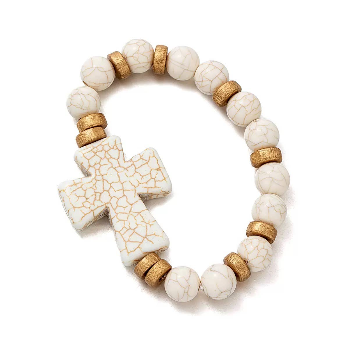 White & Gold Chunky Cross Bracelet