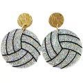 Glitter Volleyball Dangle Earrings with Gold Circle Accent