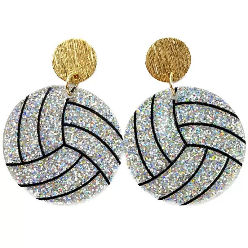 Glitter Volleyball Dangle Earrings with Gold Circle Accent