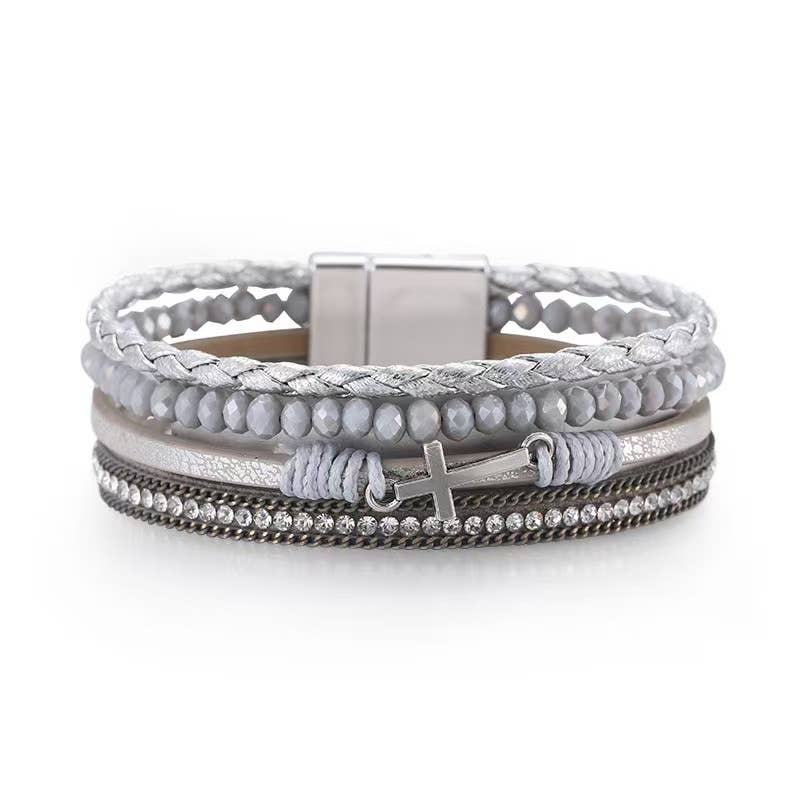 Cute Magnetic Cross Bracelet for Women. Woven Stackable