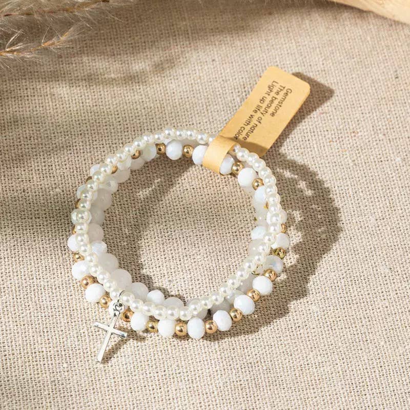 Cute Stackable White Cross Bracelets for Women 