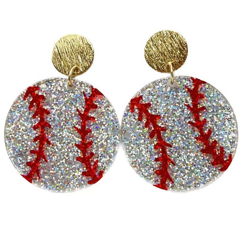 Cute Pair of Drop and Dangle Acrylic Baseball Earrings