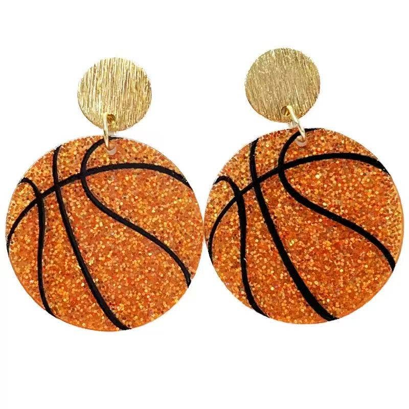 Cute Pair of Lightweight Acrylic Glitter Basketball Earrings
