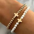 Cross Beaded Stretch Bracelet Set