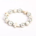 White & Rhinestone Cross Bracelet